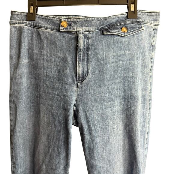 J Jill Jeans Women's Tab Waist Full Leg Crops Sz 12 Preppy Prep - Picture 2 of 8